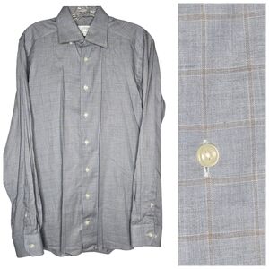 Mens ETON long sleeve shirt 39 15 1/2 Contemporary‎ Windowpane Check Faint Plaid